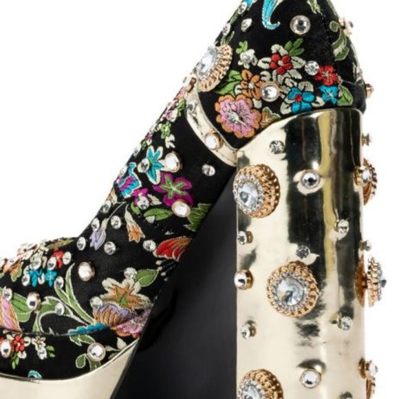 AZALEA WANG " EMBELISHED GEM JEWEL " SATIN PUMP IN BLACK (BRAND NEW!) - Picture 2 of 7